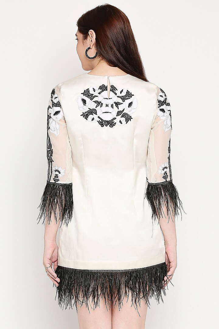 Ivory Organza Embroidered Feather Summer Dress by Neha Gursahani at Pernia's Pop Up Shop