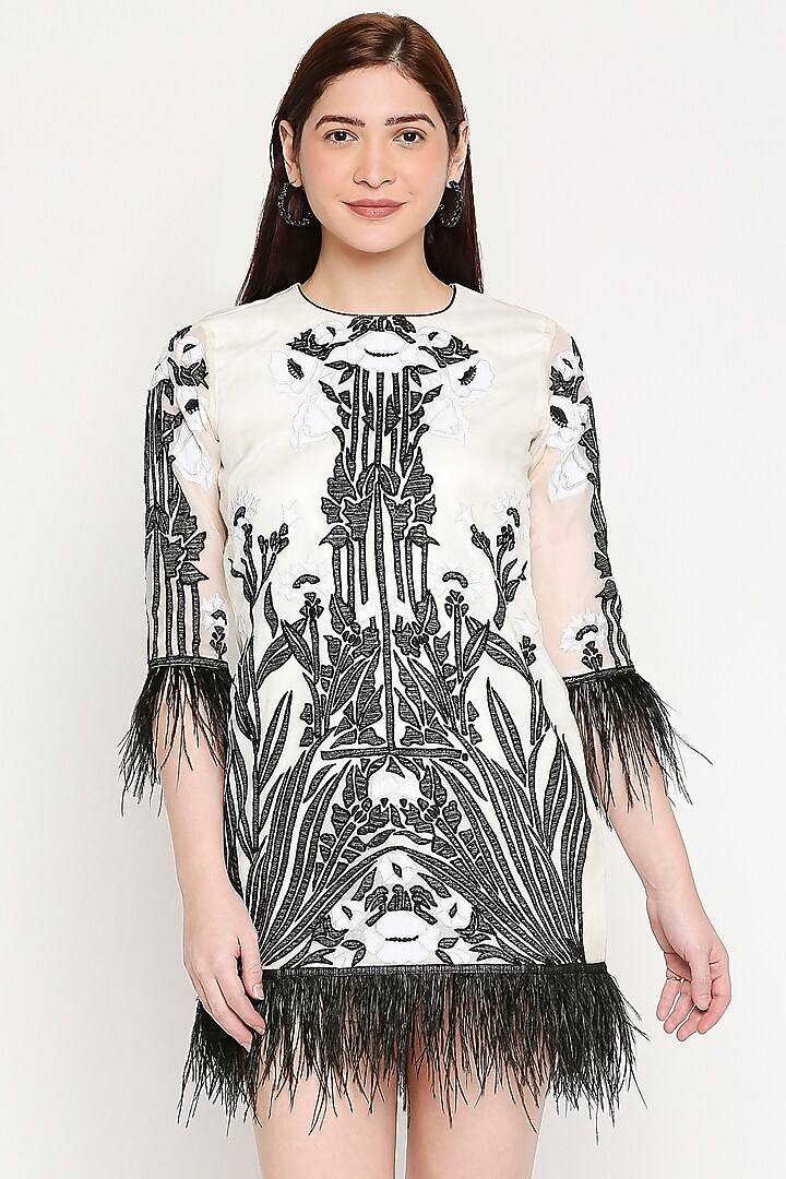 Ivory Organza Embroidered Feather Summer Dress by Neha Gursahani at Pernia's Pop Up Shop