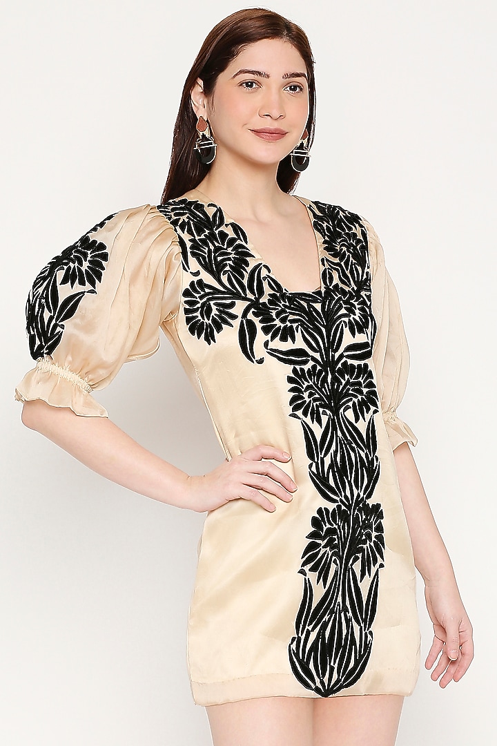 Nude Organza Embroidered Mini Summer Dress by Neha Gursahani at Pernia's Pop Up Shop