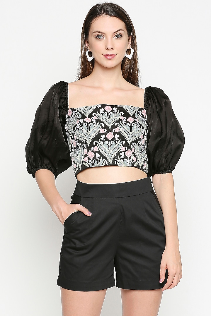 Black Organza & Mercerised Cotton Co-Ord Set by Neha Gursahani at Pernia's Pop Up Shop