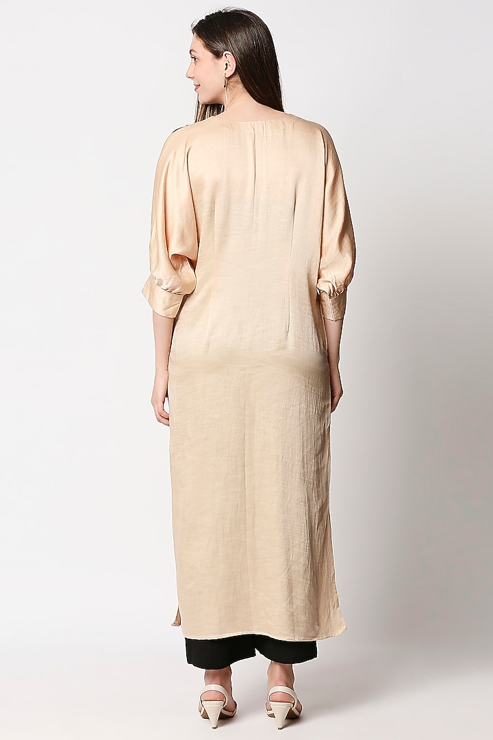 Nude Satin Linen Embroidered Kaftan Kurta Set by Neha Gursahani at Pernia's Pop Up Shop