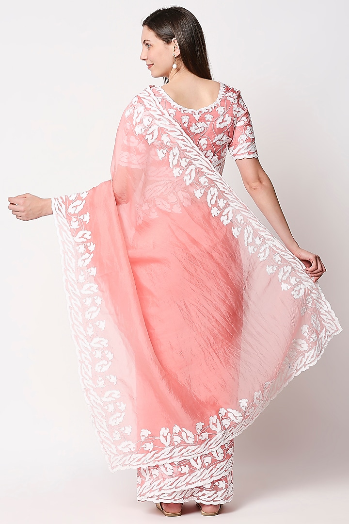 Baby Pink Chanderi Embroidered Wedding Saree Set by Neha Gursahani at Pernia's Pop Up Shop