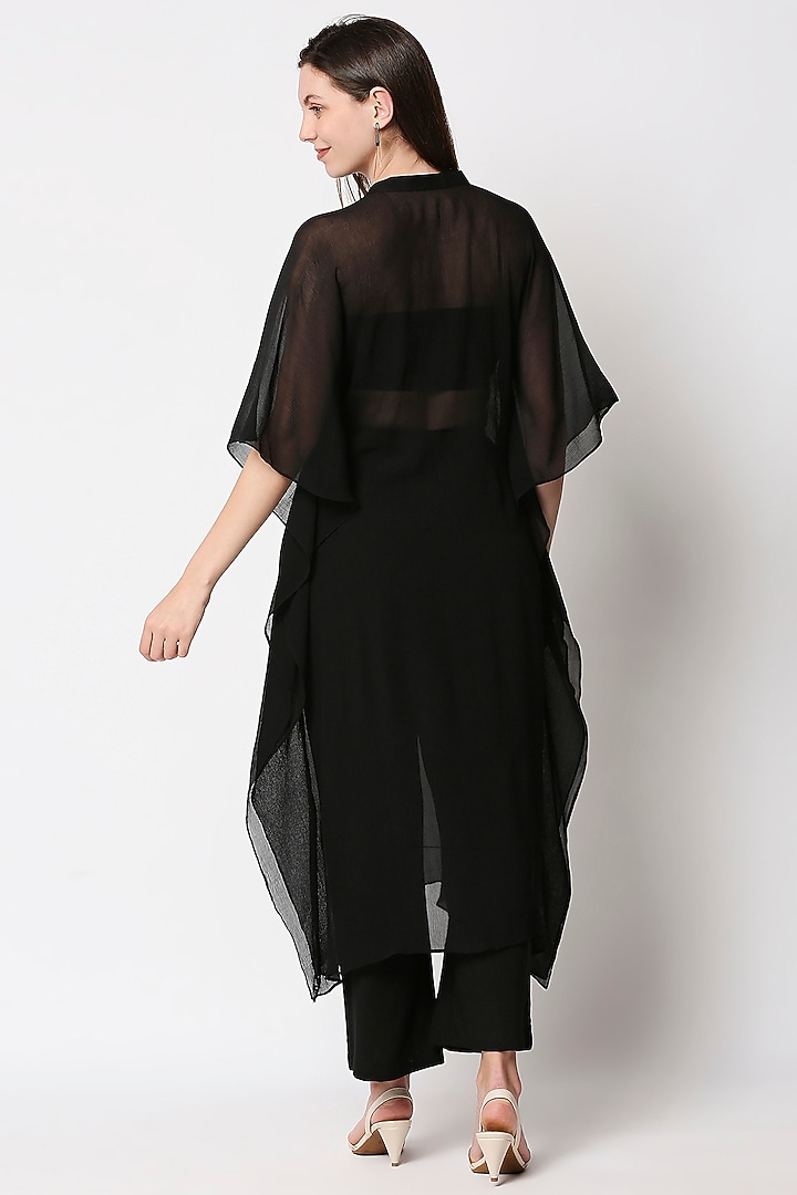 Black Chiffon Embroidered Kaftan Kurta Set by Neha Gursahani at Pernia's Pop Up Shop