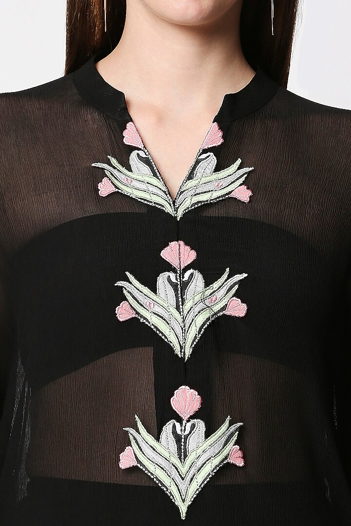 Black Chiffon Embroidered Kaftan Kurta Set by Neha Gursahani at Pernia's Pop Up Shop