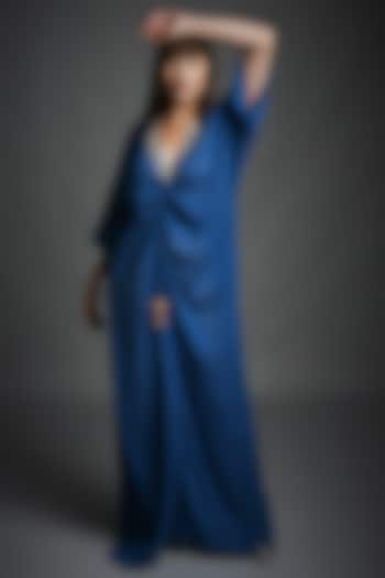 Blue Embroidered Kaftan by Neha Gursahani at Pernia's Pop Up Shop