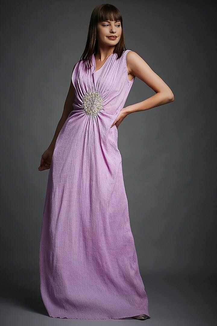 Lavender Crinkled Cotton Dress by Neha Gursahani