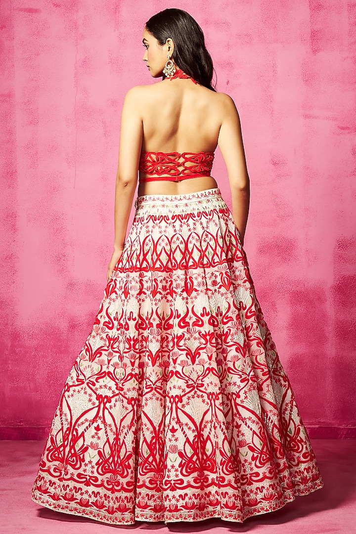 Ivory Organza Embroidered Wedding Lehenga Set by Neha Gursahani at Pernia's Pop Up Shop