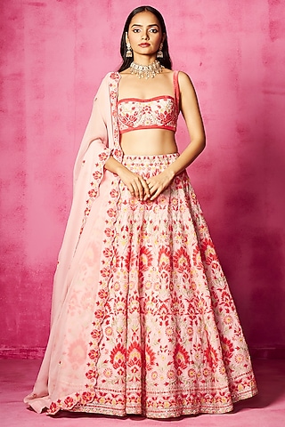 Light Pink Organza Embroidered Lehenga Set by Neha Gursahani