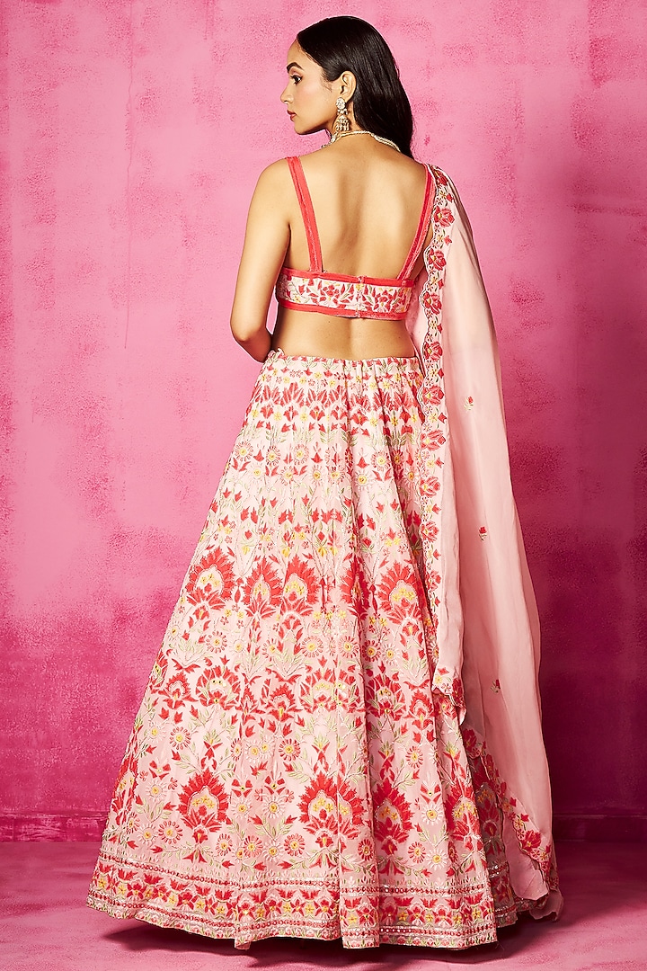 Light Pink Organza Embroidered Wedding Lehenga Set by Neha Gursahani at Pernia's Pop Up Shop