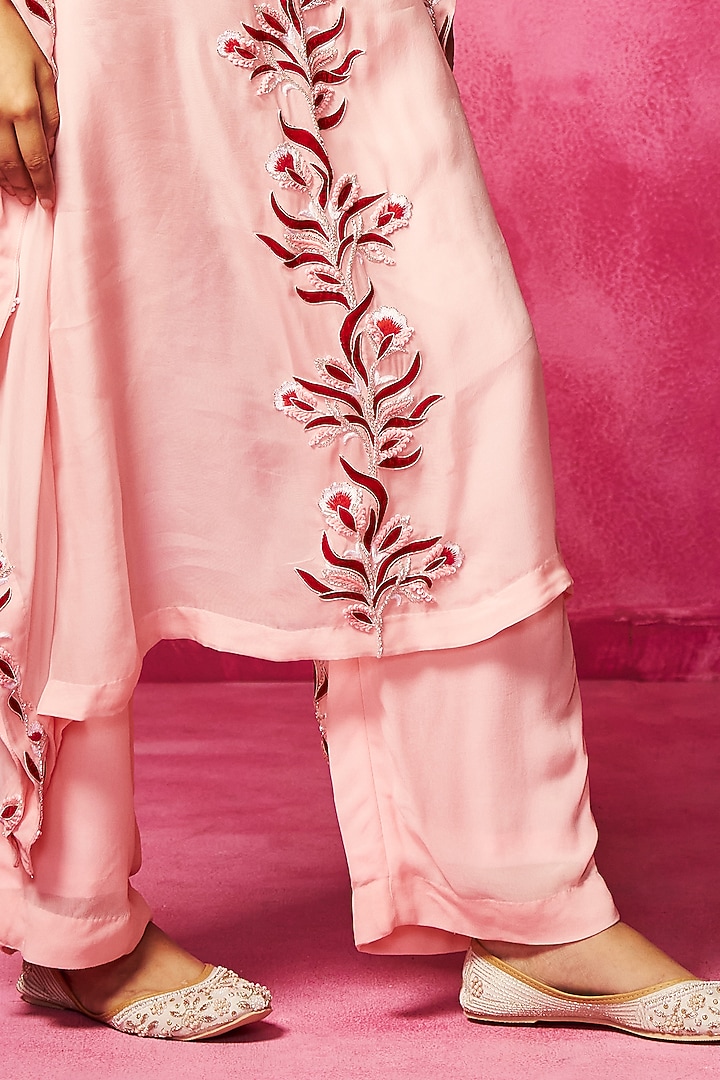 Baby Pink Organza Patchwork & Sequins Embroidered Kaftan Set by Neha Gursahani at Pernia's Pop Up Shop