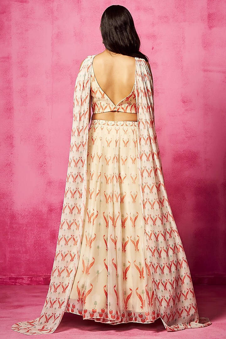 Ivory Georgette Printed Wedding Lehenga Set by Neha Gursahani at Pernia's Pop Up Shop