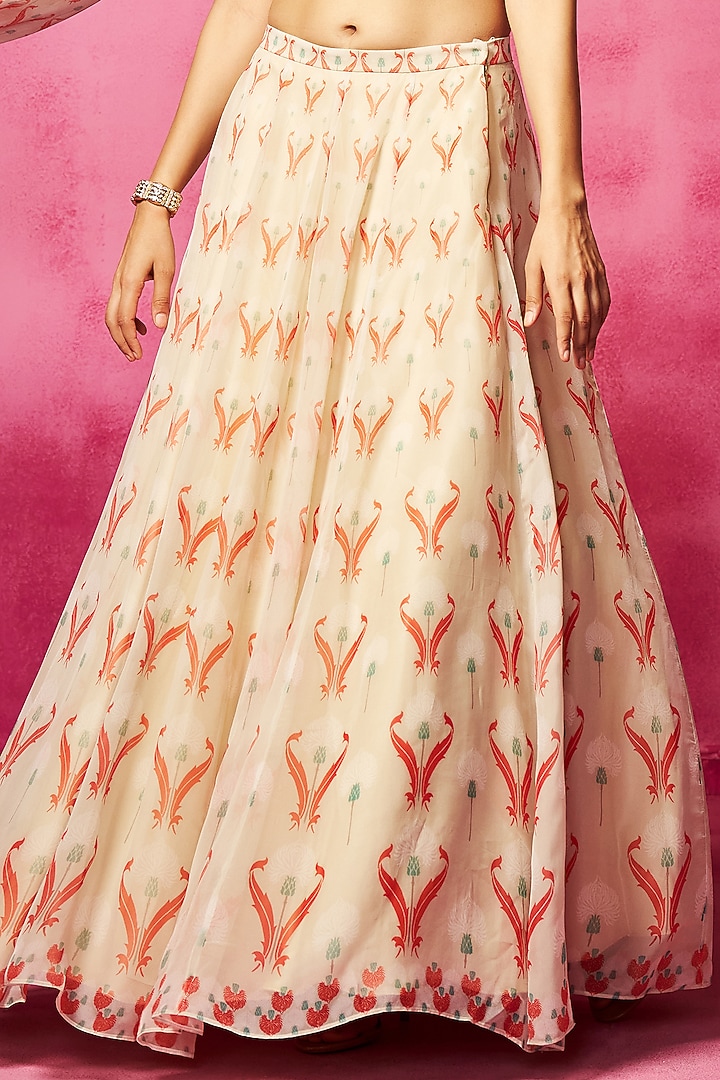 Ivory Georgette Printed Wedding Lehenga Set by Neha Gursahani at Pernia's Pop Up Shop