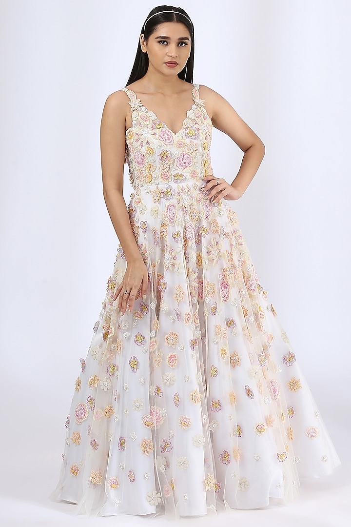 Ivory Embroidered Gown by Neha Gursahani