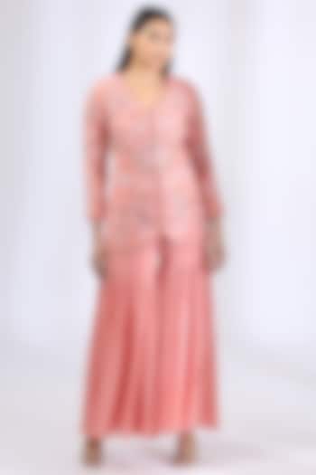 Peach Embroidered Jacket Set by Neha Gursahani at Pernia's Pop Up Shop