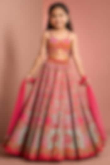 Pink Silk & Net Mirror Embellished Lehenga Set For Girls by Neha Khullar Kids at Pernia's Pop Up Shop