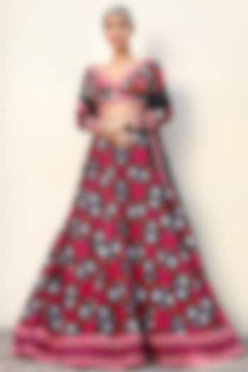 Black Organza Printed Wedding Lehenga Set by Neha Khullar at Pernia's Pop Up Shop