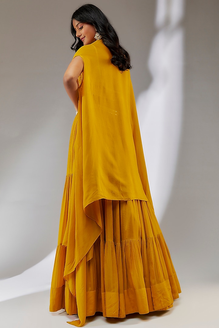 Yellow Chiffon Wedding Lehenga Set by Neha Khullar at Pernia's Pop Up Shop