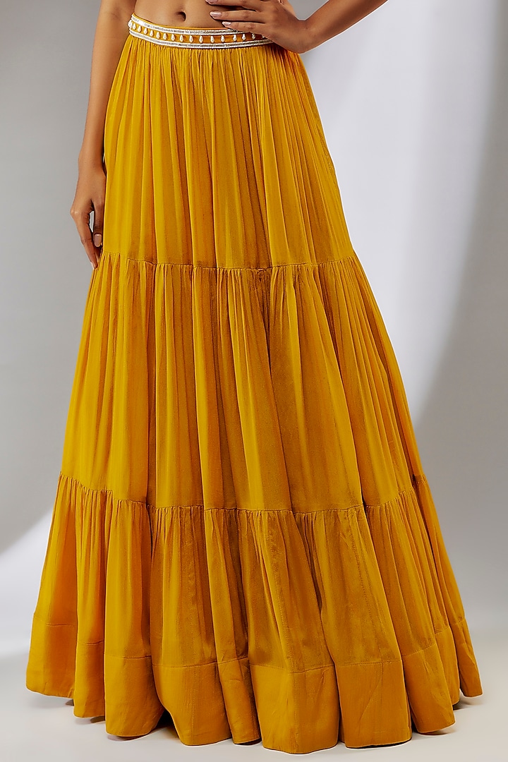 Yellow Chiffon Wedding Lehenga Set by Neha Khullar at Pernia's Pop Up Shop