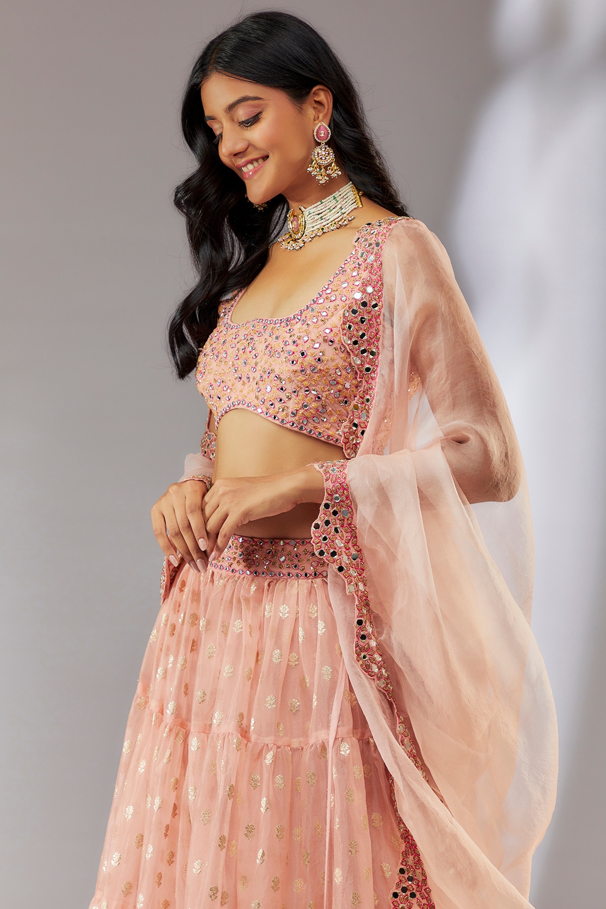 Buy Peach and Maroon Embroidered Lehenga and Blouse With Dupatta At  Shopgarb – Shopgarb Store