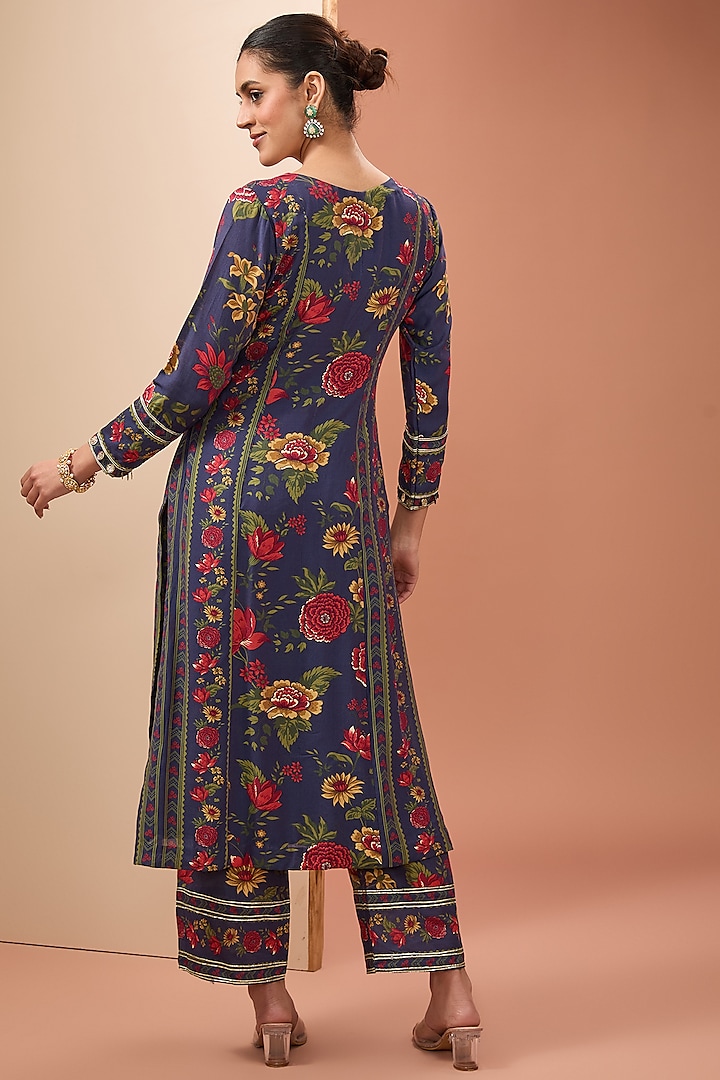 Blue Viscose Cotton Silk & Chinon Digital Printed Kurta Set by Neha khullar at Pernia's Pop Up Shop