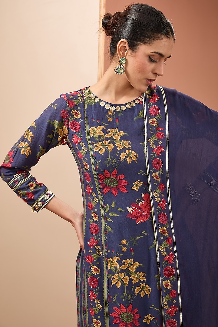 Blue Viscose Cotton Silk & Chinon Digital Printed Kurta Set by Neha khullar at Pernia's Pop Up Shop