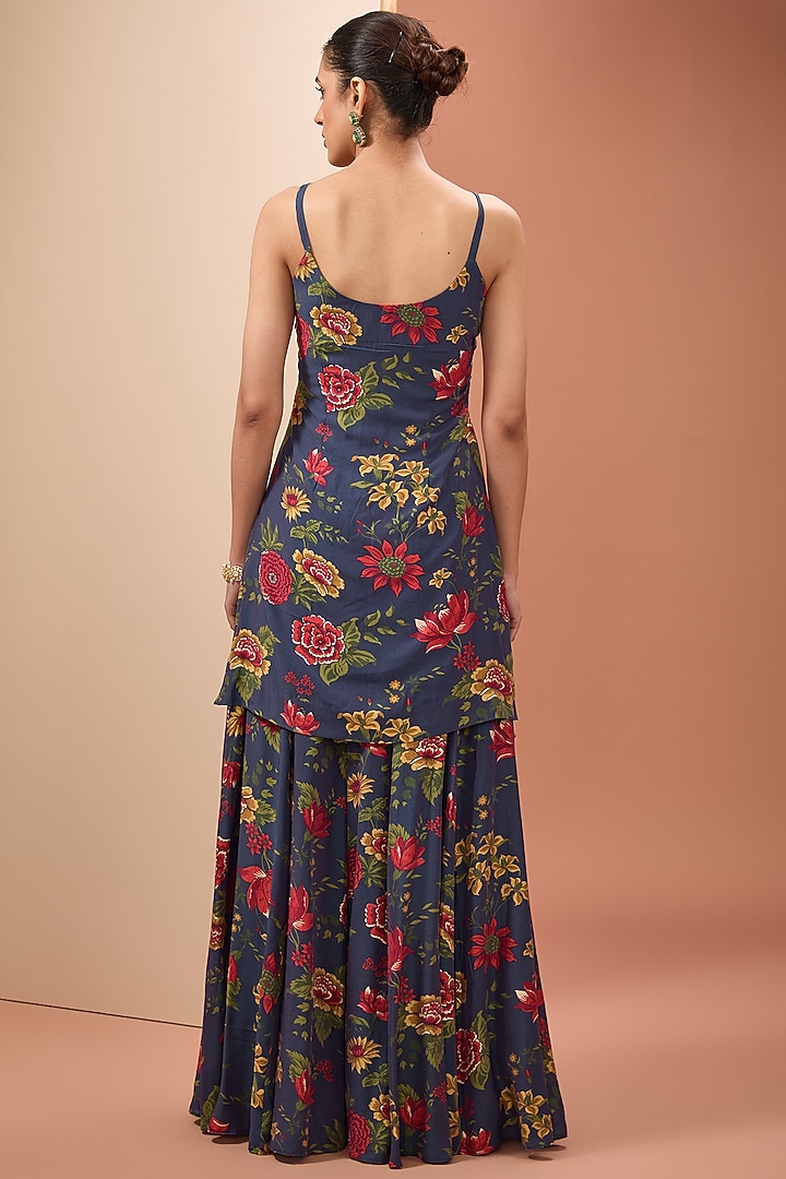 Blue Viscose Cotton Silk & Chinon Digital Printed Party Wear Sharara Set by Neha khullar at Pernia's Pop Up Shop