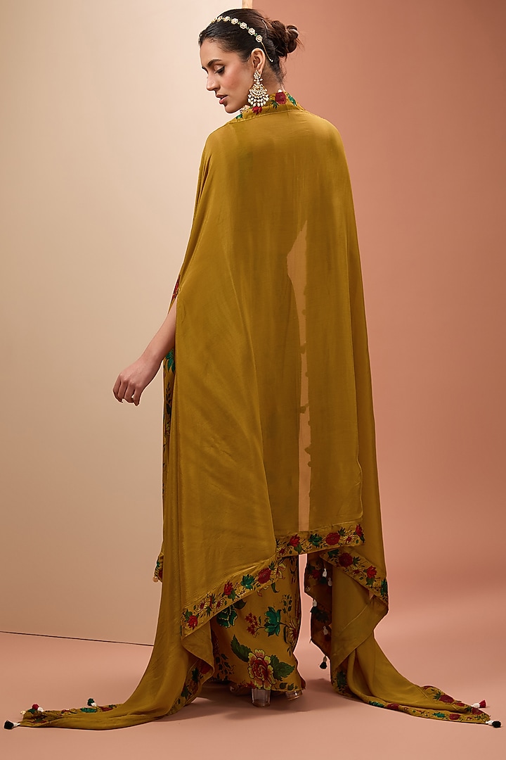 Mustard Viscose Chinon Digital Printed Cape Set by Neha khullar at Pernia's Pop Up Shop
