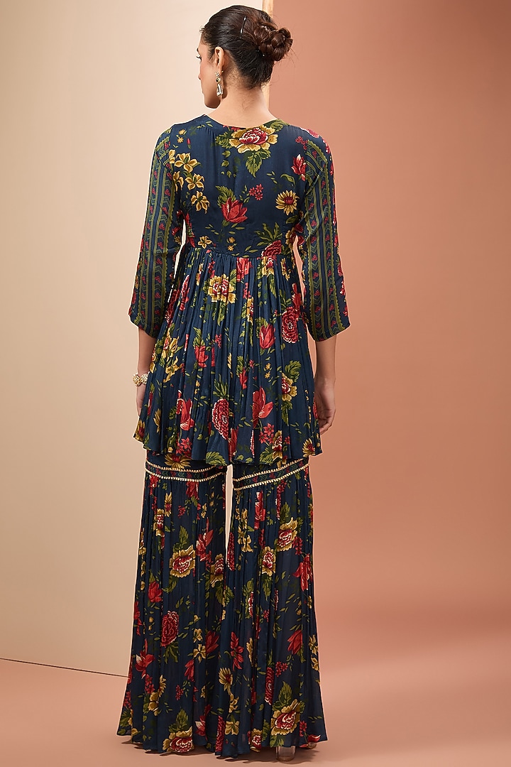 Blue Viscose Chinon Digital Printed Party Wear Sharara Set by Neha khullar at Pernia's Pop Up Shop