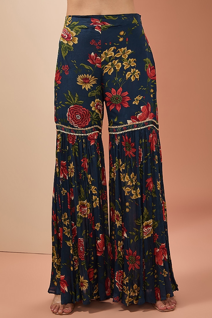 Blue Viscose Chinon Digital Printed Party Wear Sharara Set by Neha khullar at Pernia's Pop Up Shop
