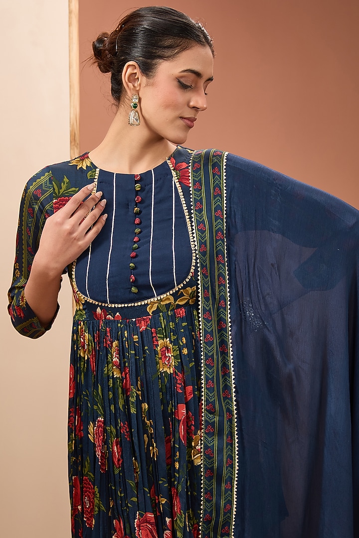 Blue Viscose Chinon Digital Printed Party Wear Sharara Set by Neha khullar at Pernia's Pop Up Shop