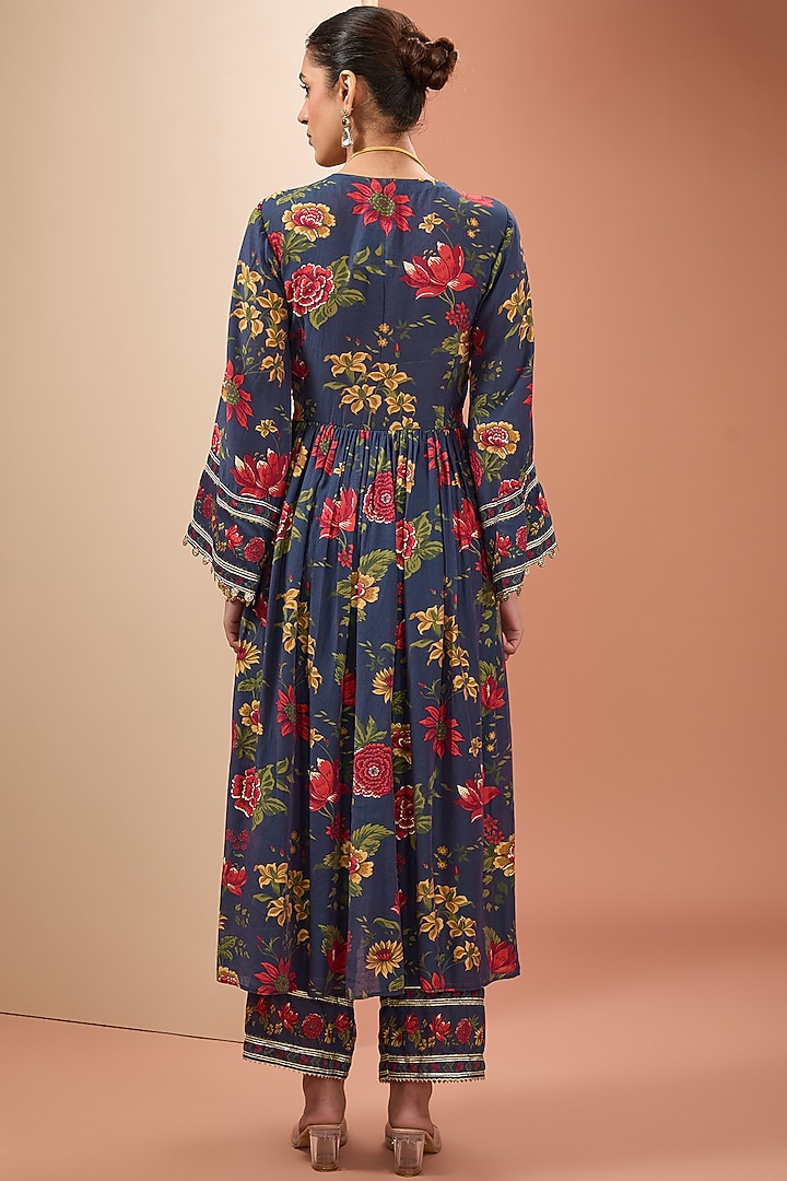 Blue Viscose Cotton Silk & Chinon Digital Printed Kurta Set by Neha khullar at Pernia's Pop Up Shop