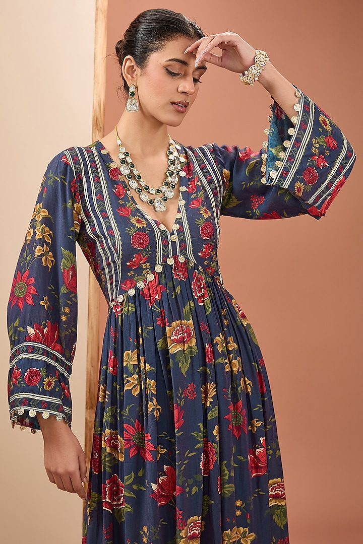 Blue Viscose Cotton Silk & Chinon Digital Printed Kurta Set by Neha khullar at Pernia's Pop Up Shop