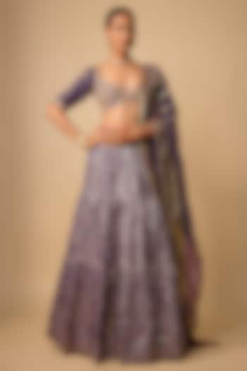 Purple Banarasi Chanderi Hand Embroidered Wedding Lehenga Set by Neha khullar at Pernia's Pop Up Shop
