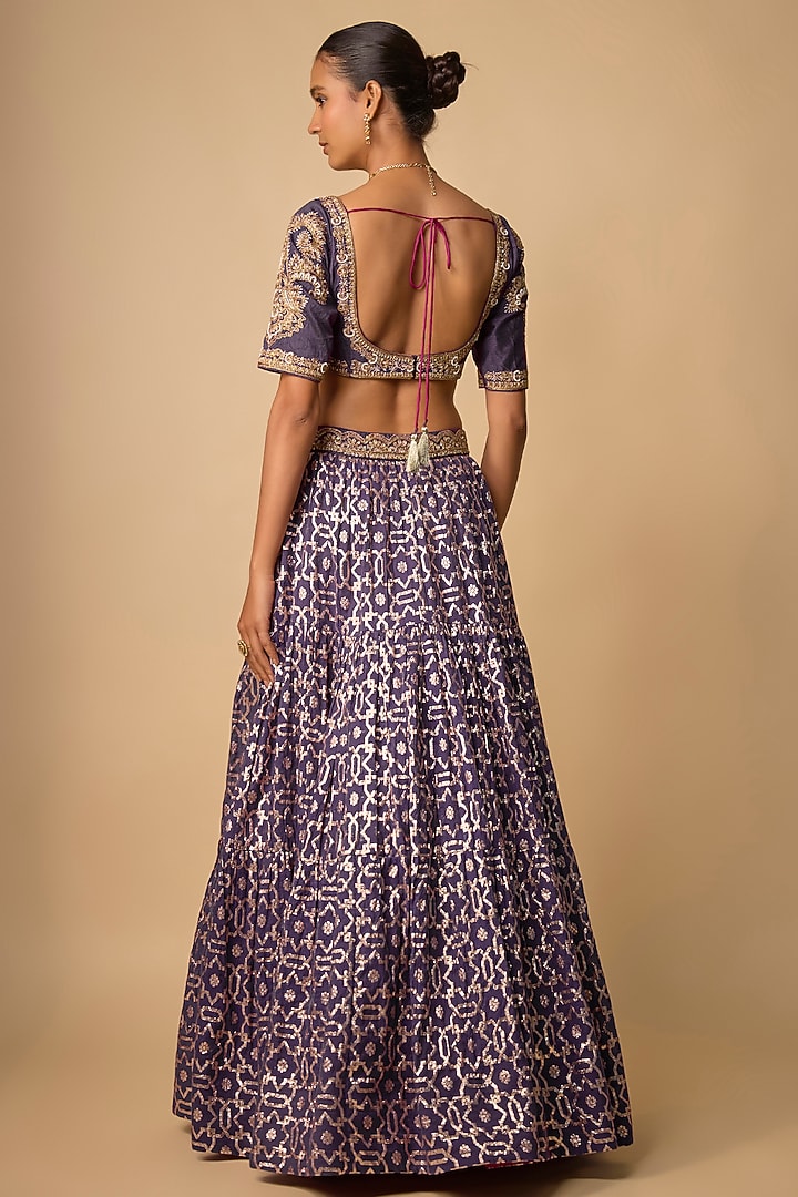 Purple Banarasi Chanderi Hand Embroidered Wedding Lehenga Set by Neha khullar at Pernia's Pop Up Shop