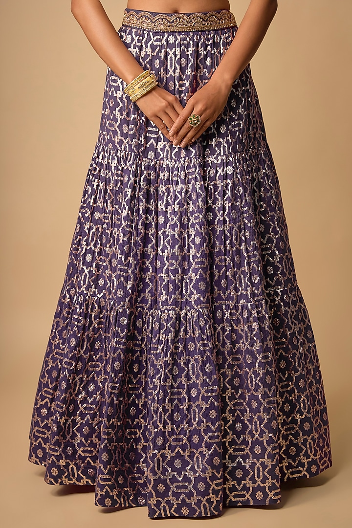 Purple Banarasi Chanderi Hand Embroidered Wedding Lehenga Set by Neha khullar at Pernia's Pop Up Shop