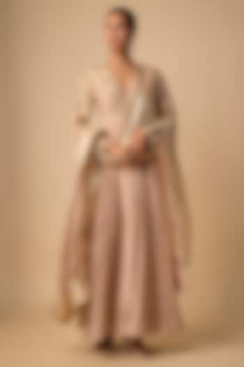 Blush Chanderi Silk Hand Embroidered Wedding Anarkali Set by Neha khullar at Pernia's Pop Up Shop