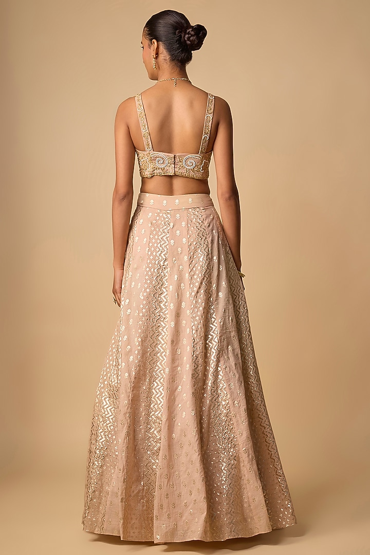 Blush Banarasi Chanderi Hand Embroidered Wedding Lehenga Set by Neha khullar at Pernia's Pop Up Shop