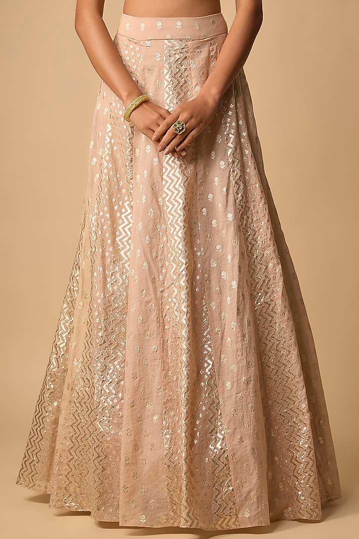 Blush Banarasi Chanderi Hand Embroidered Wedding Lehenga Set by Neha khullar at Pernia's Pop Up Shop