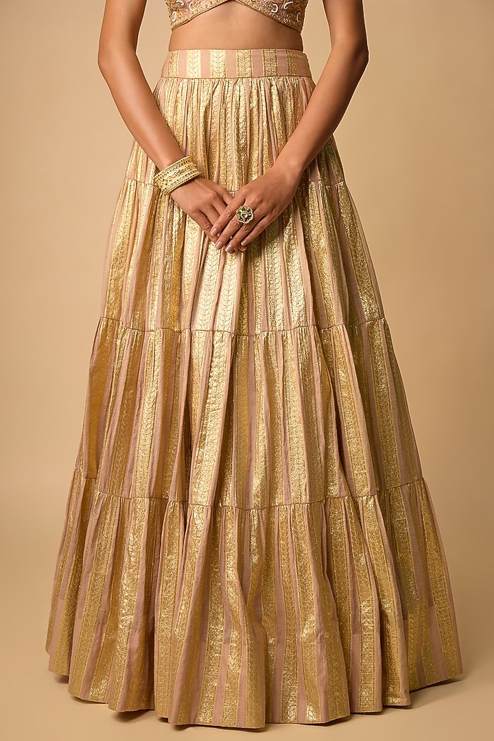 Blush Banarasi Chanderi Hand Embroidered Wedding Lehenga Set by Neha khullar at Pernia's Pop Up Shop