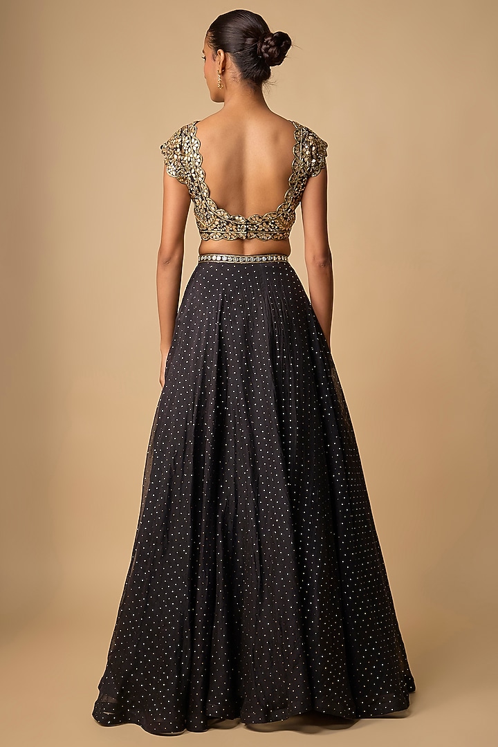 Black Chanderi Hand Embroidered Wedding Lehenga Set by Neha khullar at Pernia's Pop Up Shop