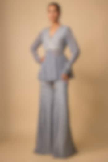 Blue Viscose Organza Printed Party Wear Sharara Set by Neha khullar at Pernia's Pop Up Shop