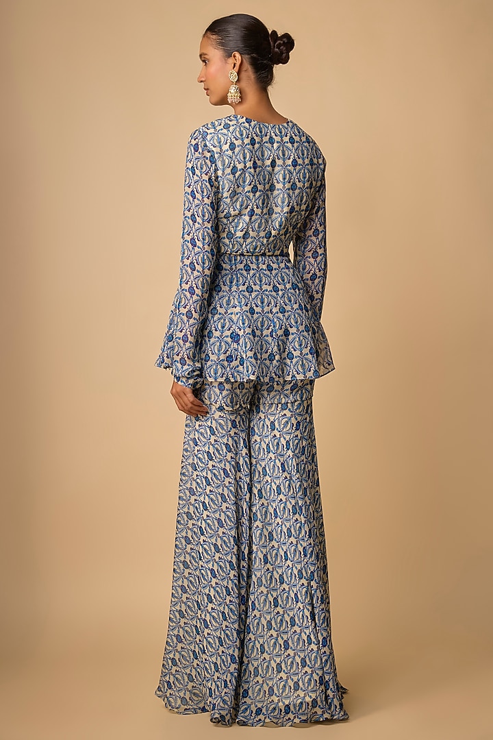 Blue Viscose Organza Printed Party Wear Sharara Set by Neha khullar at Pernia's Pop Up Shop
