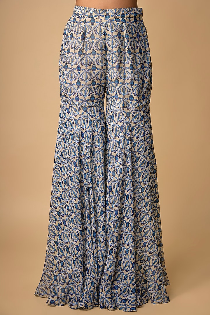 Blue Viscose Organza Printed Party Wear Sharara Set by Neha khullar at Pernia's Pop Up Shop