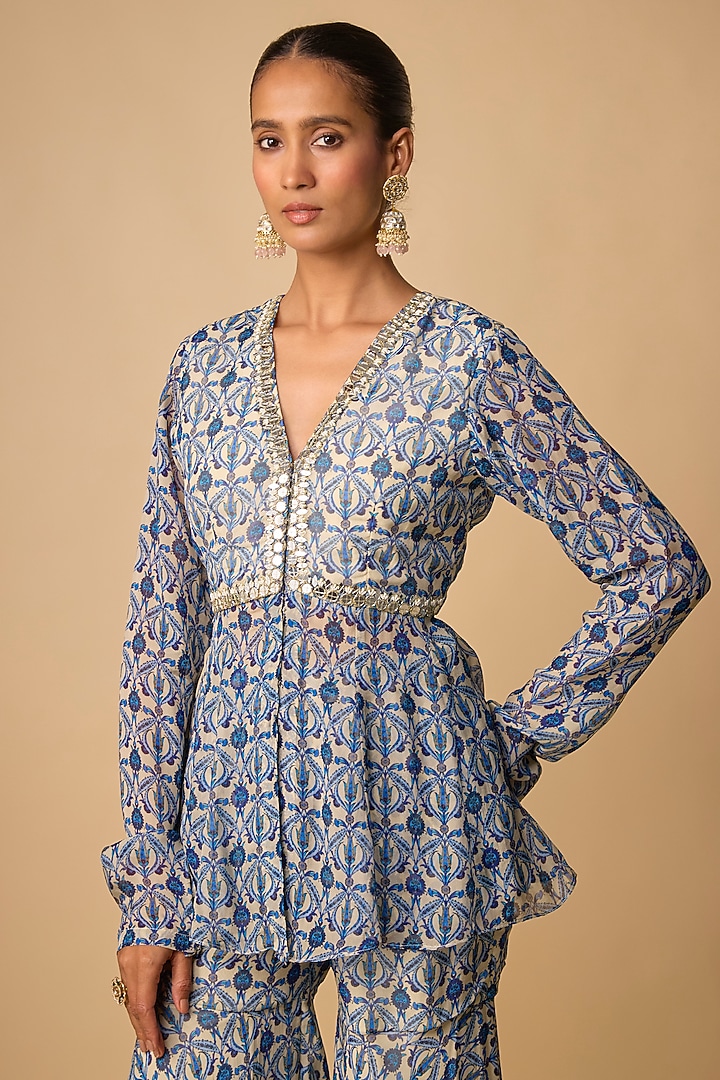 Blue Viscose Organza Printed Party Wear Sharara Set by Neha khullar at Pernia's Pop Up Shop
