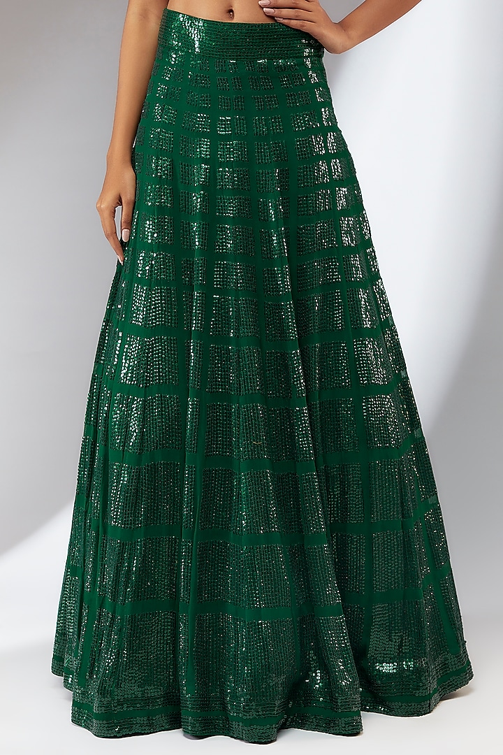 Green Georgette Hand Embroidered Wedding Lehenga Set by Neha Khullar at Pernia's Pop Up Shop