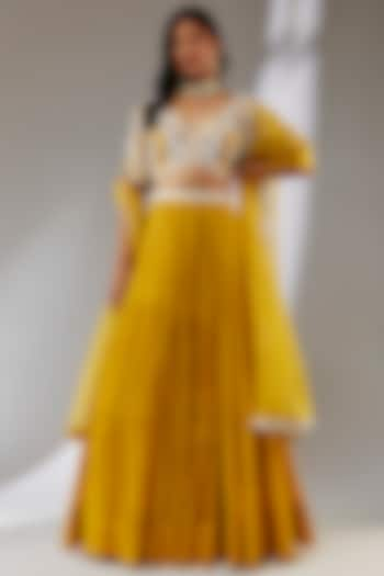 Yellow Chiffon Wedding Lehenga Set by Neha Khullar at Pernia's Pop Up Shop