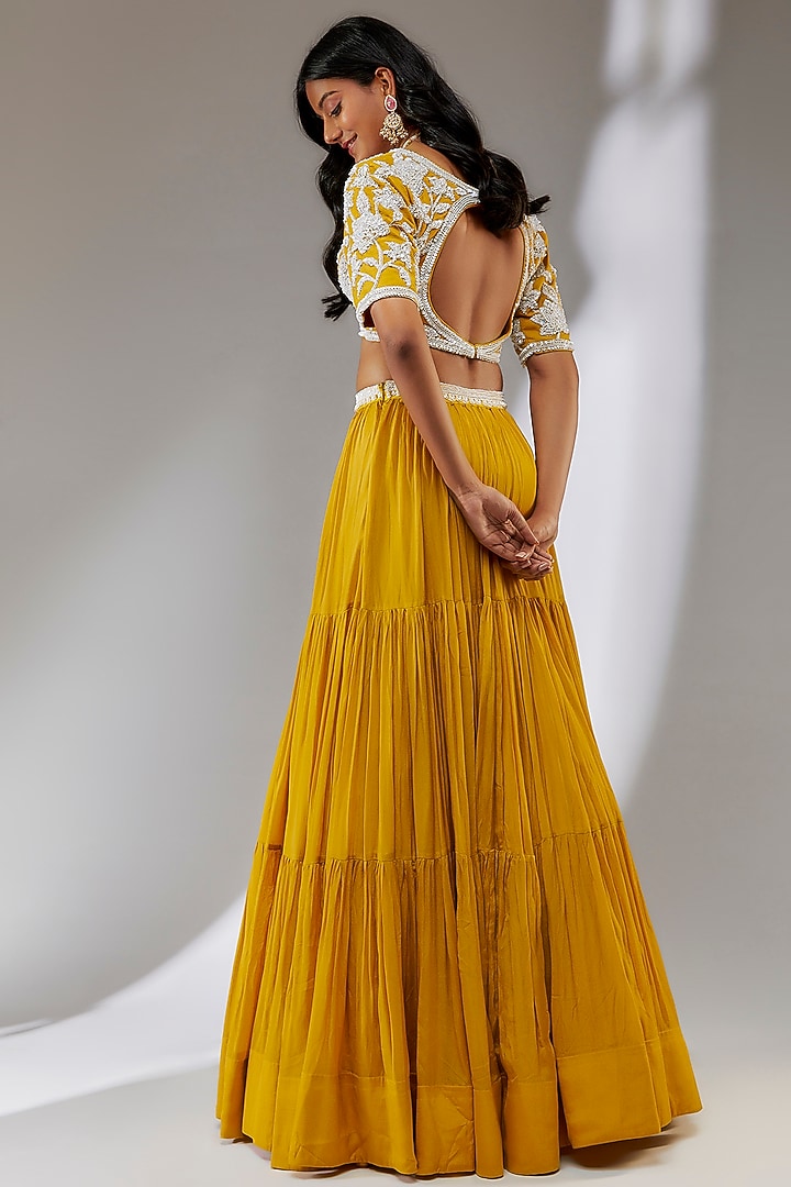Yellow Chiffon Wedding Lehenga Set by Neha Khullar at Pernia's Pop Up Shop