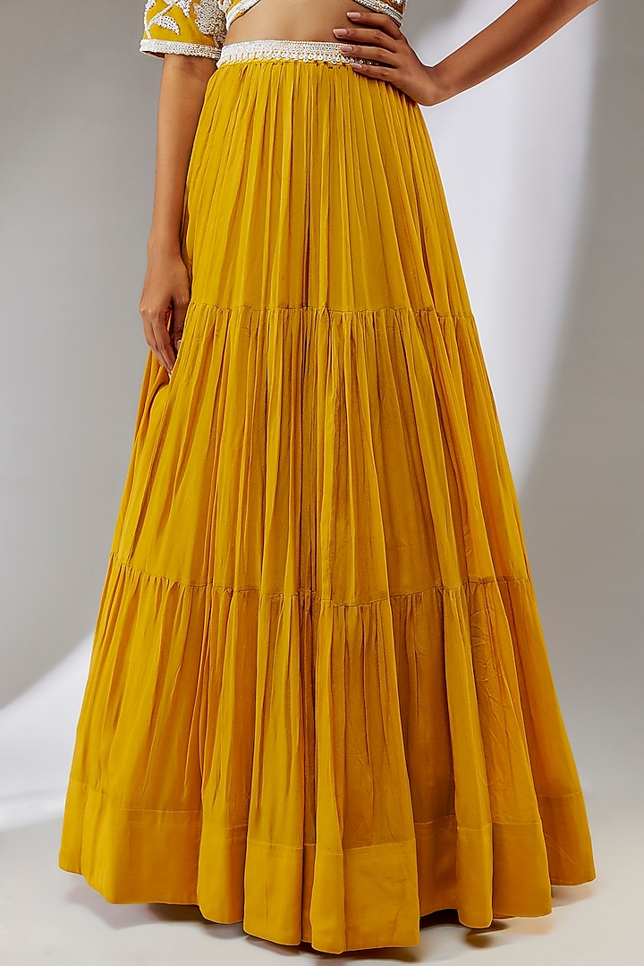Yellow Chiffon Wedding Lehenga Set by Neha Khullar at Pernia's Pop Up Shop