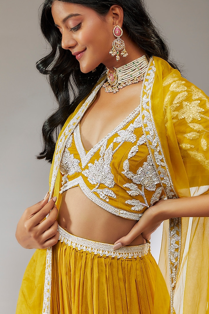 Yellow Chiffon Wedding Lehenga Set by Neha Khullar at Pernia's Pop Up Shop