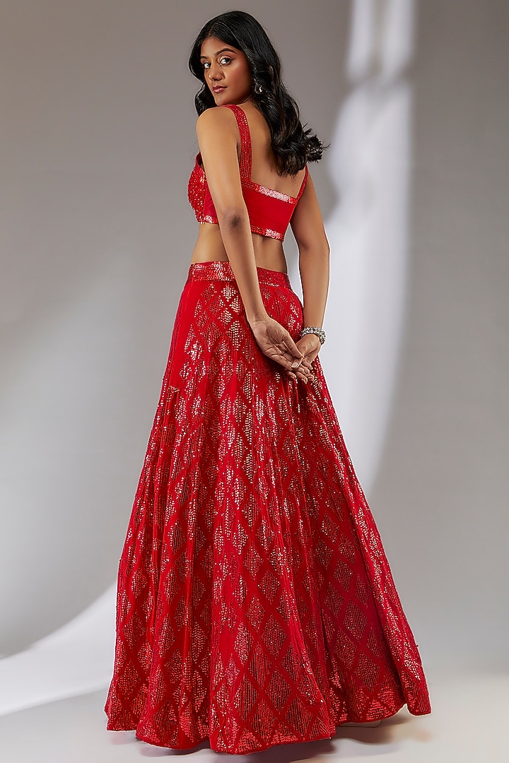 Red Georgette Hand Embroidered Wedding Lehenga Set by Neha Khullar at Pernia's Pop Up Shop